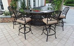 Theworldofpatio Elizabeth Cast Aluminum Powder Coated 5pc Party Bar Set with Party Bar Table  ...