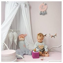 LOAOL Kids Bed Canopy with Pom Pom Hanging Mosquito Net for Baby Crib Nook Castle Game Tent Nurs ...