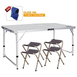 REDCAMP Outdoor Picnic Table Adjustable, Folding Camping Table with 4 Chairs, Aluminum White 47. ...