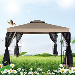 FurniTure Outdoor Gazebo 10′ x 10′ Gazebo Vented Garden Party Gazebo with Mosquito N ...