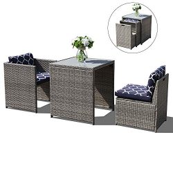 OC Orange-Casual 3 Piece Outdoor Patio Furniture Set Cushioned Rattan Wicker Conversation Dining ...