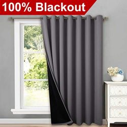 NICETOWN Total Shade Patio Door Curtain, Heavy-Duty Full Light Shading Sliding Door Drape Room D ...