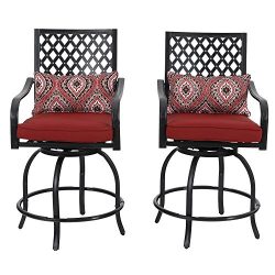 PHI VILLA Outdoor Extra Wide Height Swivel Bar Stools Arms Chairs 2 Pack