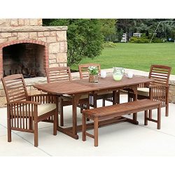 WE Furniture AZW6SDB Solid Acacia Wood Patio Dining Set, Dark Brown