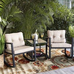 Barton Patio Rocking Chair 3pcs Set Patio Wicker Rattan Bistro Furniture Outdoor Rocker Chair Cu ...