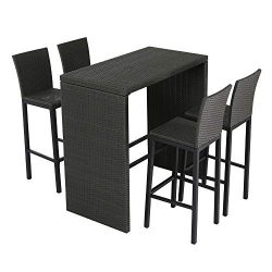 Patio Time Outdoor Furniture 5 Piece Pub Bar Table Set with 4 Bar Stools Chairs in Wicker PE Rat ...