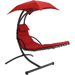 Sunnydaze Floating Chaise Lounger, Outdoor Hanging Hammock Patio Swing Chair with Canopy and Arc ...