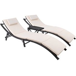 Devoko Patio Chaise Lounge Sets Outdoor Rattan Adjustable Back 2 Sets Cushioned Patio Folding Ch ...