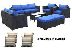 Outdoor PE Wicker Rattan Sofa -7 Pcs Patio Garden Sectional Conversation Cushioned Seat Couch Fu ...