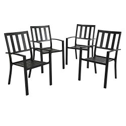 Ulax furniture Outdoor Patio Dining Arm Chairs Steel Slat Seat Stacking Garden Chair Set of 4 fo ...