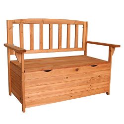 GLOOMALL All Weather Outdoor Patio Storage Garden Wooden Storage Bench Deck Armchair Storage Box