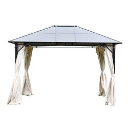 Uenjoy 12′ x 10′ Aluminium&Steel Permanent Gazebo with Hardtop and Polyester Clo ...