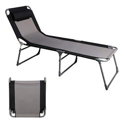 PPORTAL Folding Camping Cot Patio Beach Poolside Chaise Lounge Chair Bed Seat Height 15.75″ ...