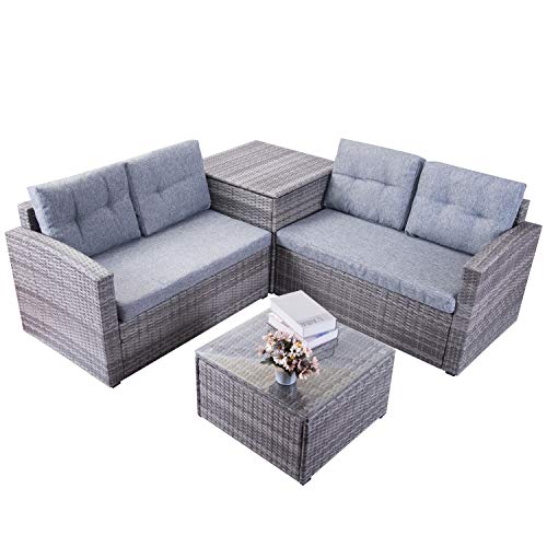 Leisure Zone Patio Furniture Set 4 Piece PE Rattan Wicker