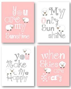 Pink Nursery Decor, You Are My Sunshine Art, Little Lamb Wall Decor, Nursery Wall Art, Blue and  ...