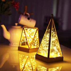 LED Glass Fairy Light Polygonal Firefly Night Lights Build-in Battery Powered Copper Wire Lights ...