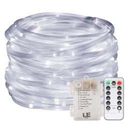 LE 33ft 120 LED Dimmable Rope Lights, Daylight White Patio Light, Battery Powered, IP44 Water Re ...