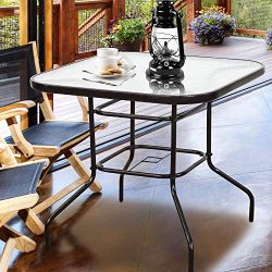 Homevibes 32″ Outdoor Patio Dining Table Tempered Glass Top Bistro Table Top Umbrella Stan ...