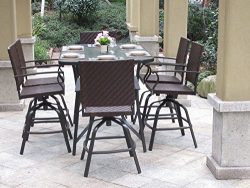 Pebble Lane Living Powder Coated 7pc Handwoven Outdoor UV Resin Wicker Swivel Patio Bar Dining S ...