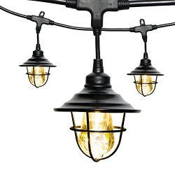 Enbrighten Vintage LED Café String Lights with Oil-Rubbed Bronze Lens Shade, Black, 48ft, 24 Lif ...