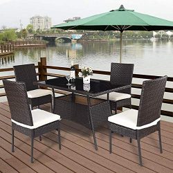 Tangkula Patio Furniture 5 PCS Outdoor Balcony Wicker Rattan Dining Set