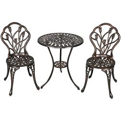 Sunnydaze 3-Piece Outdoor Cast Aluminum Patio Bistro Set, Copper Patina Finish