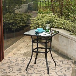 PHI VILLA Patio Bar Table Outdoor Furniture Steel Frame All Weather for Outdoor (Brown)