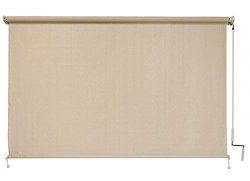 Coolaroo Outback Exterior Roller Shade, Natural Fabric, Cordless Roller Shade with 80% UV Protec ...