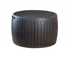 Keter 230897 37 Gallon Circa Natural Wood Style Round Outdoor Storage Table D (Certified Refurbi ...