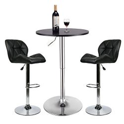Bar Table Set of 3 – Adjustable Round Table and 2 Swivel Pub Stools for Home Kitchen Bistro, Bar ...