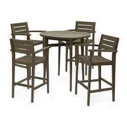 Stanford Bar-Height Table Set | Solid Acacia Wood Frames | Includes 4 Bar Stools | 30″ Sea ...