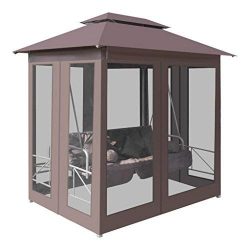 BLXCOMUS Outdoor Garden Gazebo Porch Swing Chair Coffee Patio 2-Person Swing Sun Bed with 4 Pill ...