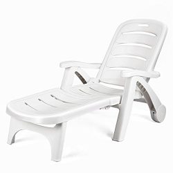 Giantex Folding Lounger Chaise Chair on Wheels Outdoor Patio Deck Chair Adjustable Rolling Loung ...