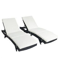 Outime Lounge Chair Patio Chaise Lounger Black Rattan Deck Chair Adjustable Cushioned Pool Side  ...