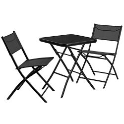 Flash Furniture 23.75” Square Tempered Glass Metal Outdoor Table Set with 2 Textilene Fabr ...