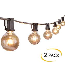 2-Pack 25Ft Outdoor Patio String Lights with 25 Clear Globe G40 Bulbs, UL Certified for Porch Ba ...