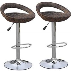 HOMCOM Vintage Adjustable Open Back Rattan Bucket Seat Patio Bar Stool – Set of 2