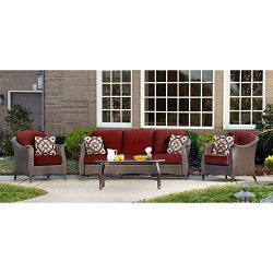 Hanover GRAMERCY4PC-RED Furniture Gramercy 4-Piece, Crimson Red Outdoor Wicker Patio Seating Set