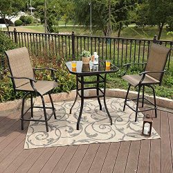 PHI VILLA 3 Piece Height Swivel Bar Stools Sets with All Weather Steel Frame Patio Bistro Sets