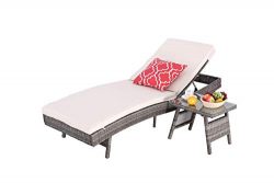 HTTH Outdoor Pool Garden Patio Chaise Lounge Recliner Bed Chair, Thick & Comfy Cushion Wicke ...