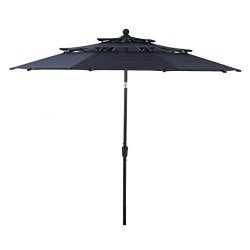 PHI VILLA 10Ft 3 Layers Patio Shade Umbrella Outdoor Wooden Table Umbrella, Navy