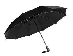 Fancyskin Compact Windproof Reinforced Canopy Travel Umbrella Ergonomic Handle Auto Open/Close Black