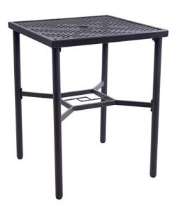 EMERIT Patio Metal Outdoor Bistro Bar Square Table with Umbrella Hole – 30″ x 30R ...