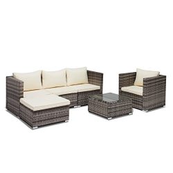 Uenjoy 6PC Outdoor Patio Furniture Set Rattan Wicker Cushioned Sofa & Table Garden Lawn Swim ...