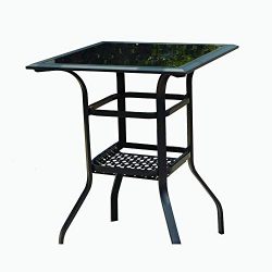 LOKATSE HOME Square 2-Tier Side Tea Small Patio Table, Tempered Glass Top Outdoor Bar Table with ...