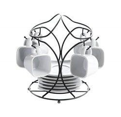 Gibson Elite 101992.13RM Gracious Dining Espresso & Saucer Set with Metal Rack, White