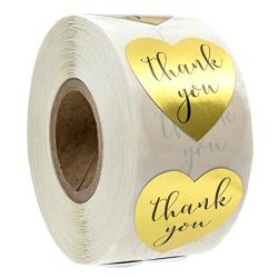 Canopy Street Gold Heart Shape Thank You Foil Sticker Labels – 500 Stickers, 1 1/8, 1.125& ...