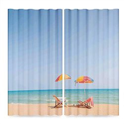 YOLIYANA Seaside Decor Window Curtains,Beach Chair Umbrella on Beach Leisure Tourist Attractions ...