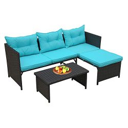 Rattaner 3-Piece Outdoor Conversation Furniture Set Patio Wicker Rattan Sofa Sectional Couch Tur ...