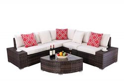 Do4U 6 Pieces Outdoor Patio Furniture Sectional Conversation Set, All-Weather Wicker Rattan Sofa ...